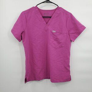 Figs V Neck Short Sleeve Scrubs Top Women Size Small Stretchy Maroon